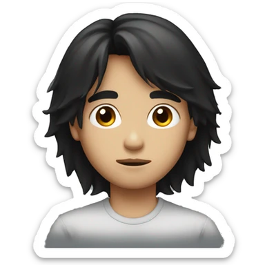 long black hair boy serious face  sticker
