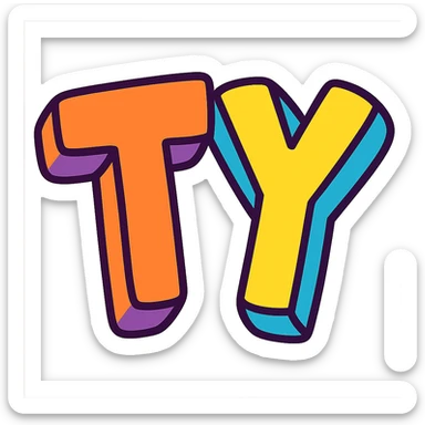 large TY letters in a playful, cartoonish style with bright colors and slight 3D effect, suitable for Slack reactions sticker