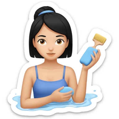 Girl with black hair scrubbing her body  sticker