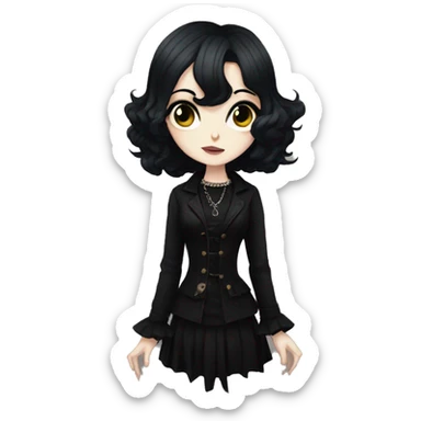 goth woman in vintage dark clothes, aesthetic, anime style sticker
