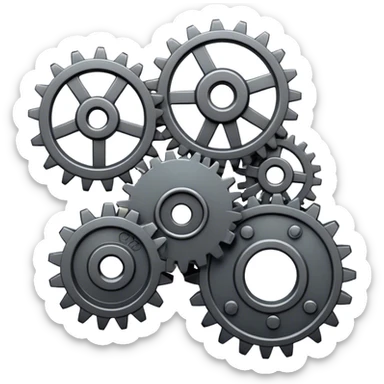3 cogs, one big cog at the top and 2 small cogs next to each other. sticker