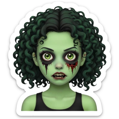 Black side party curly head girl zombie pale skin black crop top no hat sticker
