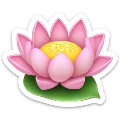  detailed, cute pink lotus flower resting on a round green leaf. The flower has soft, glowing petals, and the leaf appears fresh with a slight shine. The background is soft and gradient, complementing the natural theme. sticker