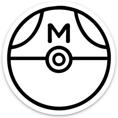 Master Ball icon, outlined style, vibrant purple and pink, white button in center, modern and sleek, transparent background sticker