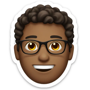 nonbinary happy guy with brown hair and brown eyes and glasses who is a scorpio wearing a black tee winking with a peace sign  sticker