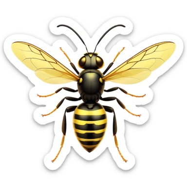 Cinematic Noble Wasp Portrait Emoji, Poised and formidable, with a sleek, slender body in bold yellow and black hues, angular, translucent wings and sharp, focused eyes exuding determined intensity, Simplified yet strikingly defined features, highly detailed, glowing with a cool, assertive radiance, high shine, intelligent and vigilant, stylized with an air of natural precision, focused and alert, soft glowing outline, capturing the essence of a watchful wasp that appears ready to buzz out of the screen with commanding presence! sticker