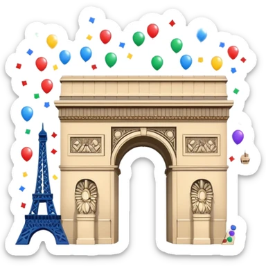 arc de triomphe and eiffel tower emoji with confetti for celebration sticker