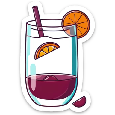 traditional sangria drink filled with ice cubes, red wine, orange and apple slices, very icy and cold sticker