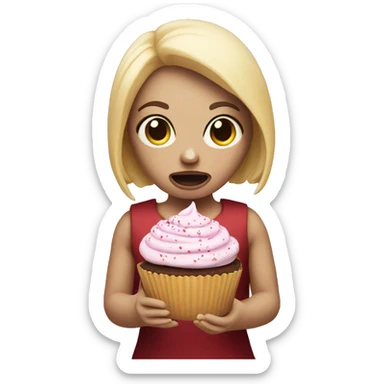 scary doll holding a cupcake sticker