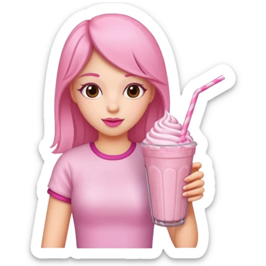 Girl drinking a pink milkshake sticker