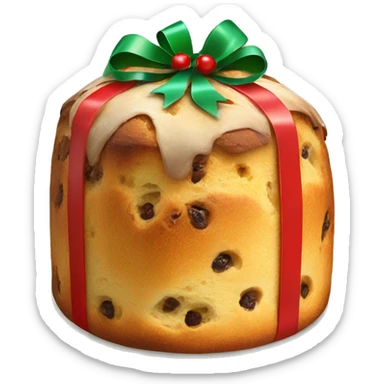Christmas panettone with green and red bow sticker