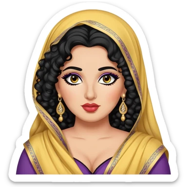big plus size, arab, long black curly hair, baddie,pretty, makeup, lipgloss, black eyeliner, dupatta
 sticker