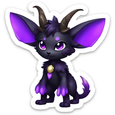 Anthro-Edgy-Black-Purple-Contrast-Colors-Fantasy-Fur-Sona-Chibi-Shiny-Fakémon-Hybrid with horns full body sticker