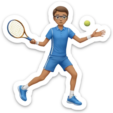 homme l'air cool taille moyenne corpulence maigre cheveux chatain court yeux bleus lunettes photo de pieds en pantalon qui fait du tennis sticker