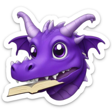 purple dragonh head holding book sticker