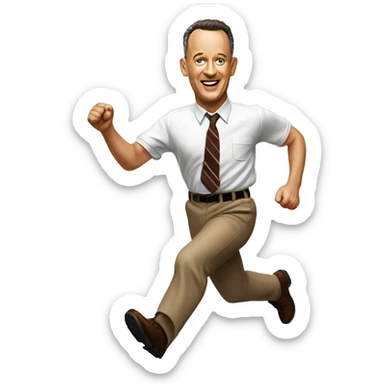 Tom Hanks as Forrest Gump running, with a large stride and arms outstretched sticker