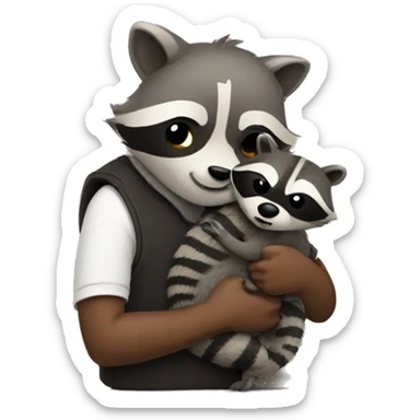 Man hugging raccoon sticker