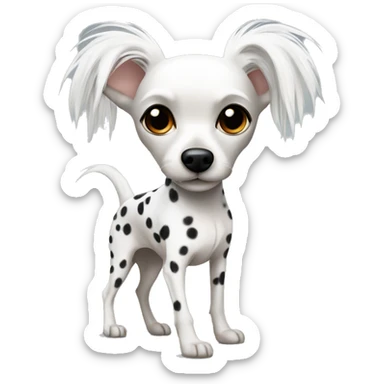 Chinese Crested Dog with white fur and black spots on white skin sticker