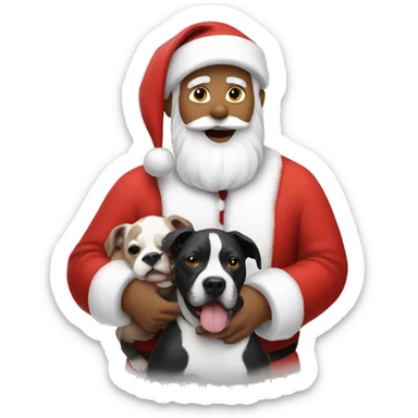 Santa clause holding a black and white pit bull puppy sticker