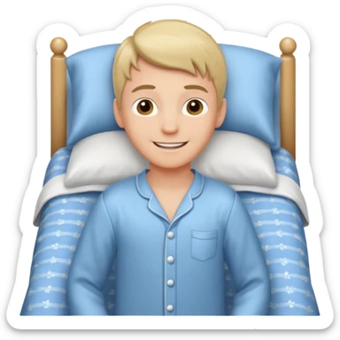 emoji- of a smiley boy getting up from a bed sticker