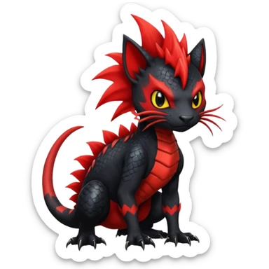 Fiery gothic evil black and red salandit-Liten-torracat with a red Mohawk  sticker