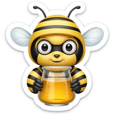a bumblebee holding a beaker sticker