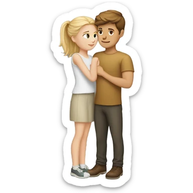 a tall white boy and a short white girl huggig each other very tightly sticker