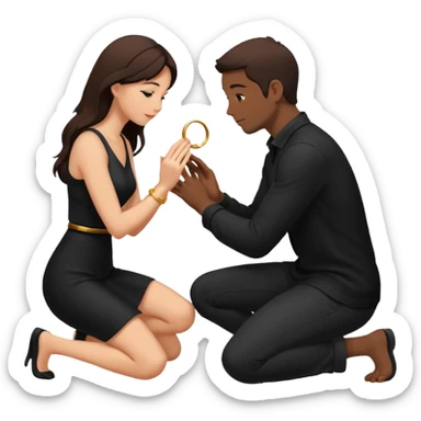 Silhouette of a man kneeling on one knee and offering a ring to a woman receiving it sticker