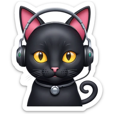 Black cat with Earphone sticker