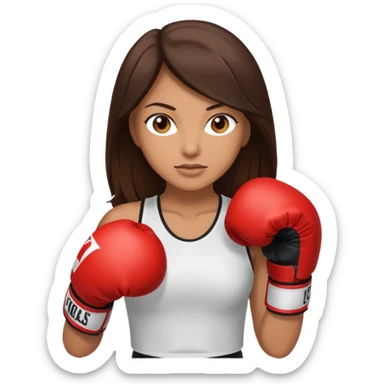 An woman with long dark brown hair light brown eyes in boxing gloves sticker
