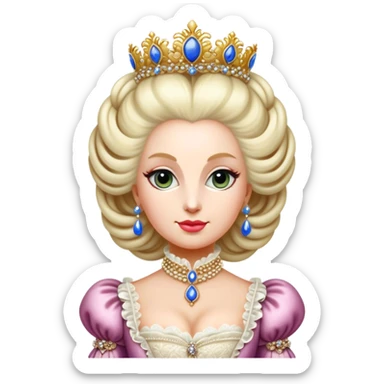 Cinematic Realistic Marie Antoinette Portrait Emoji, depicted as an opulent royal figure with elegant attire and a graceful poised expression, rendered with rich textures and soft lavish lighting that captures her historical allure. sticker