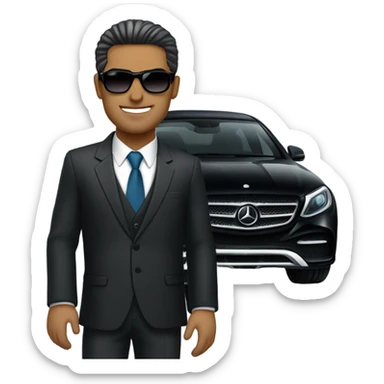 Latino Businessman with sunglasses standing in front of black Mercedes sticker
