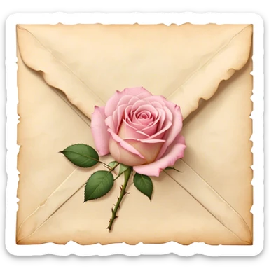 A vintage love letter sealed with golden wax, a single pale pink rose resting on top.
 sticker