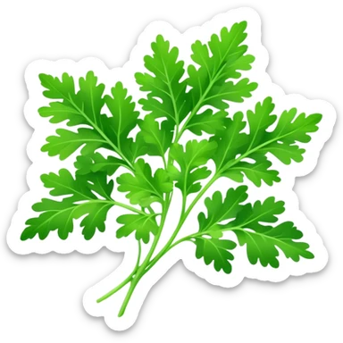 Cinematic Realistic Parsley Emoji, Fresh and vibrant, with bright green, frilly leaves that seem to shimmer with vitality. The plant exudes a sense of healthy growth and aromatic zest, inviting both beauty and flavor into any dish. Soft glowing outline, capturing the essence of freshness, health, and culinary delight in a sprig of parsley! sticker