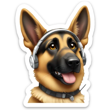 german shepherd dog wearing headphones  sticker