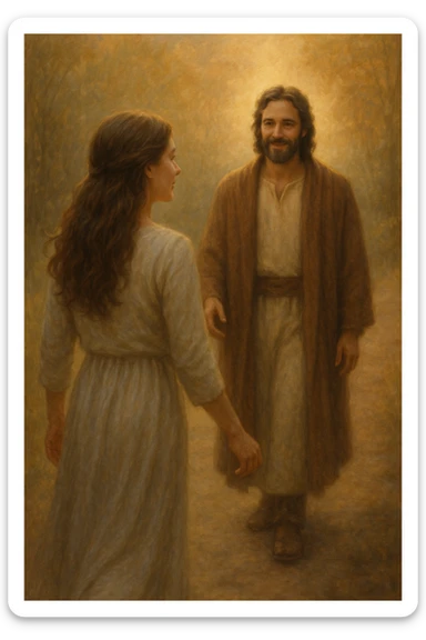 donna che va dall'uomo perchè si sente al sicuro e lo vede come una guida sticker