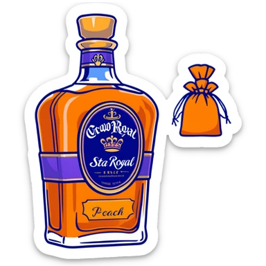 Crown Royal Peach whisky bottle with orange bag sticker