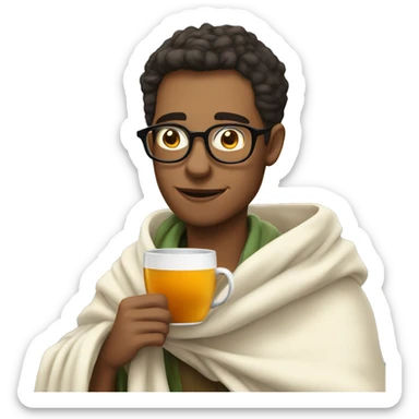 a guy in glasses drinking tea in a blanket sticker