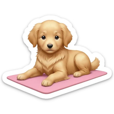 Golden retriever puppy on light pink yoga mat sticker