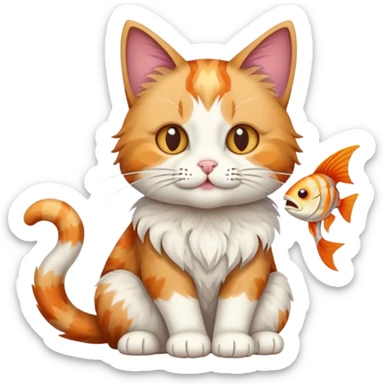 cat full body sitting with fish bones in mouth sticker
