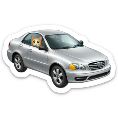 Cat driving a silver car sticker