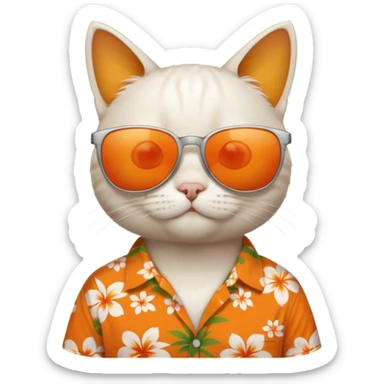 white Cat – relaxed with sunglasses and orange aloha shirt sticker