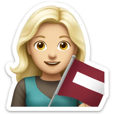 Happy blonde woman with a flag of Latvia in hands sticker