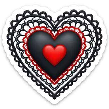 black heart with red center and white lace sticker