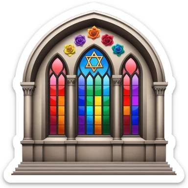 jewish synagogue temple in dark goth aesthetic style with lgbt flag color rose glass windows sticker
