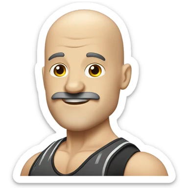 white bodybuilder with baldness and black mustache sticker