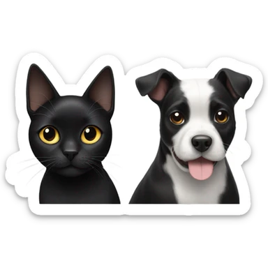 All Black cat next to black and white terrier dog sticker