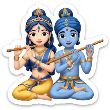 Radha rani and lord sri krishna play flute, skin colour is fairy white sticker