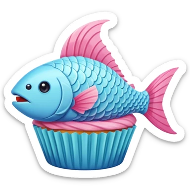 the flat side view of a fictional cup cake fish (fish with cup cake body, NOT a fish on a cupcake) sticker