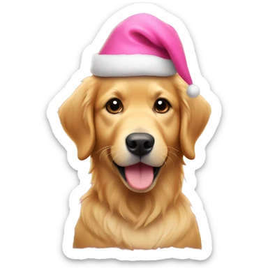 Small golden retriever with pink Christmas hat sticker